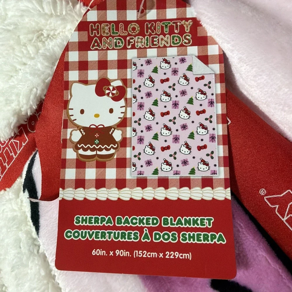 Hello‎ Kitty Christmas Pink Sherpa Backed Twin Blanket NWT/Box 60x90